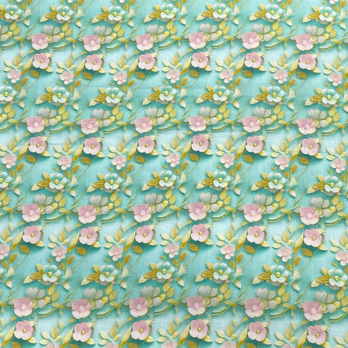 Per Metre 100% Digital Cotton Print - (Mint Daisy)