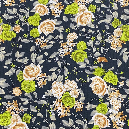 3 Metres Luxury Soft Printed Crepe - 55" Wide (Black & Green)