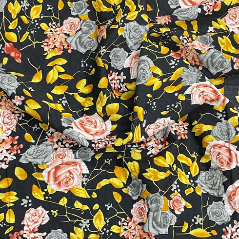 3 Metres Luxury Soft Printed Crepe - 55" Wide (Black & Yellow)