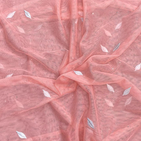 3 Metres Luxurious Embroidery Net - 45" Wide (Peach & White)