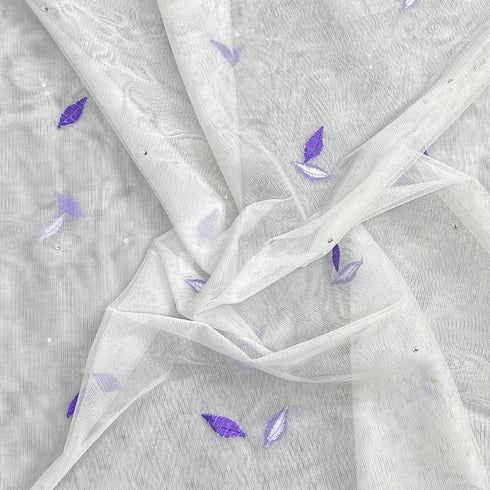 3 Metres Luxurious Embroidery Net - 45" Wide (White & Purple)