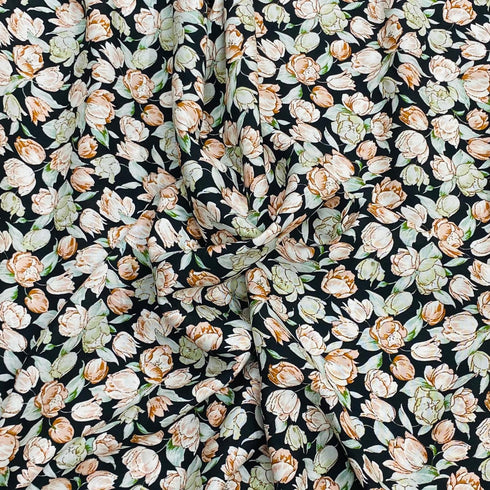 3 Metres, Premium Quality, Printed Dressmaking Viscose - 55" Wide (Black Blossom)