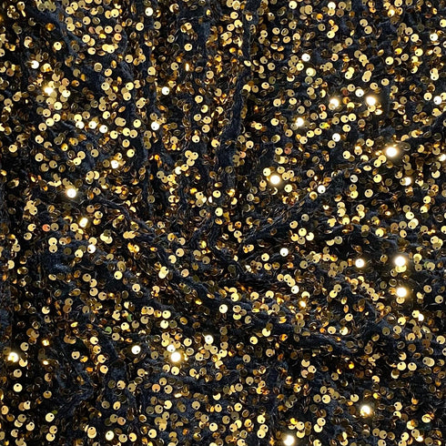 Luxurious Sequins On Velvet- 55" Wide - (Black & Gold)