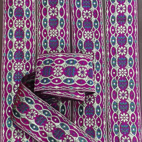 Per Metre, Metallic Trimming, 45mm Wide (Cerise & Light Gold)