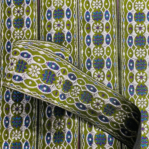 Per Metre, Metallic Trimming, 45mm Wide (Green & Light Gold)