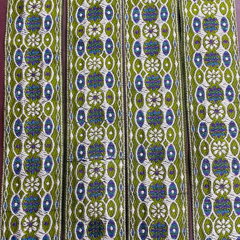 Per Metre, Metallic Trimming, 45mm Wide (Green & Light Gold)