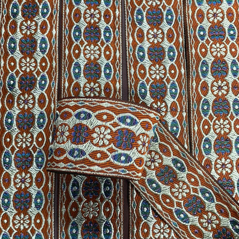 Per Metre, Metallic Trimming, 45mm Wide (Orange & Light Gold)