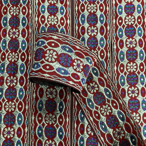 Per Metre, Metallic Trimming, 45mm Wide (Maroon & Light Gold)
