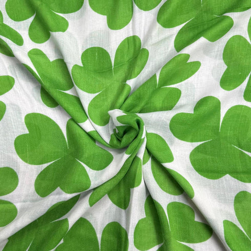 1.8 Metre Super Soft Pashmina Fabric - 37"- (Green & White Roses)