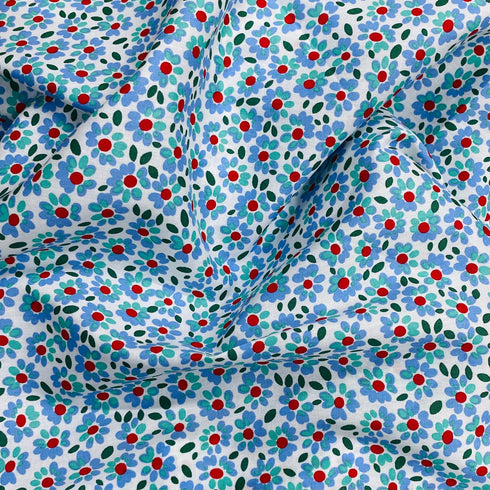 Per Metre Luxury Dressmaking 100% Digital Printed Cotton Lawn- 55" (Blueberry)