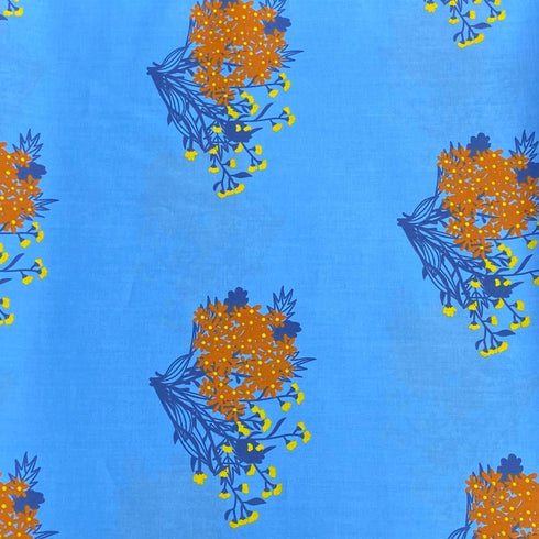 Per Metre Luxury Dressmaking 100% Digital Printed Cotton Lawn- 55" (Sky)