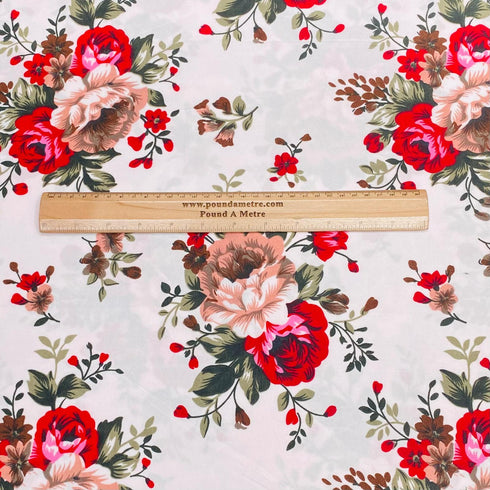 3 Metres Luxury Poly Cotton Blend Sheeting 90"  (Red Floral)