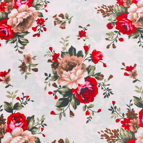3 Metres Luxury Poly Cotton Blend Sheeting 90"  (Red Floral)
