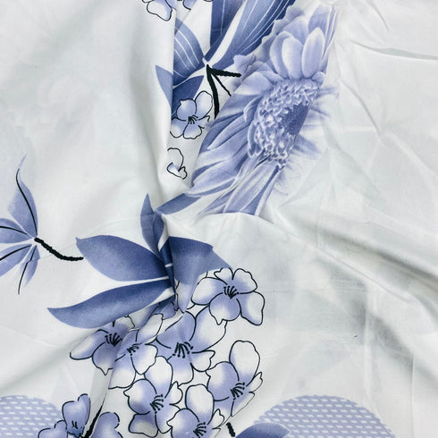 3 Metres Luxury Poly Cotton Blend Sheeting 90"  (Blue Floral)