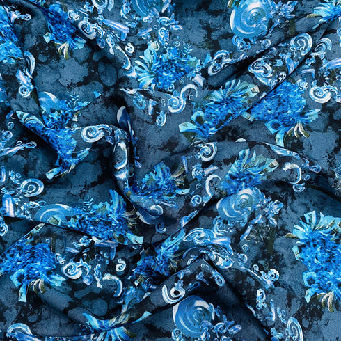 3 Metres, Printed Summer Dressmaking Viscose Fabric - 55" Wide (Bluebell)