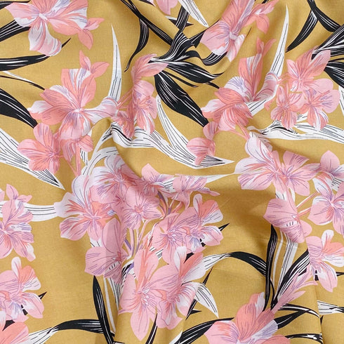 3 Metres, Printed Summer Dressmaking Viscose Fabric - 55" Wide (Dahlia)