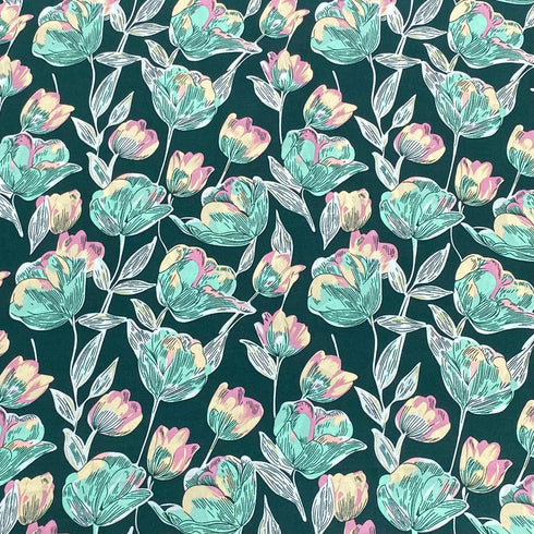 3 Metres, Printed Summer Dressmaking Viscose Fabric - 55" Wide (Emerald)