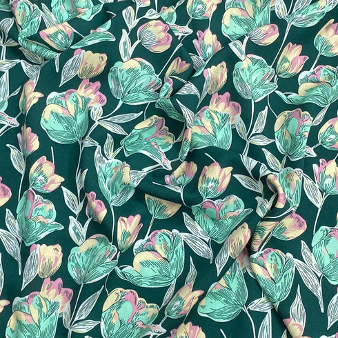 3 Metres, Printed Summer Dressmaking Viscose Fabric - 55" Wide (Emerald)
