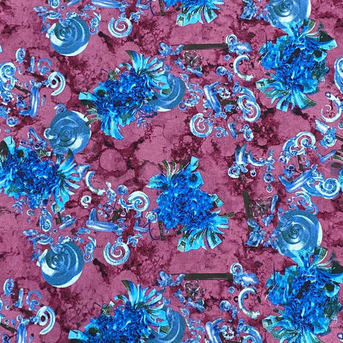 3 Metres, Printed Summer Dressmaking Viscose Fabric - 55" Wide (Purple & Blue)