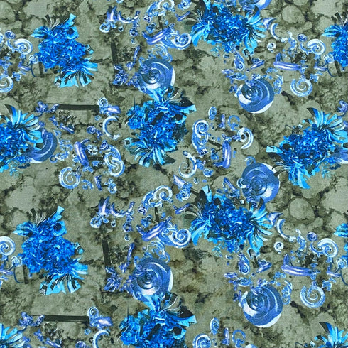3 Metres, Printed Summer Dressmaking Viscose Fabric - 55" Wide (Green & Blue)