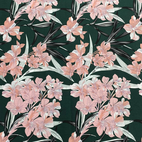 3 Metres, Printed Summer Dressmaking Viscose Fabric - 55" Wide (Dark Green)