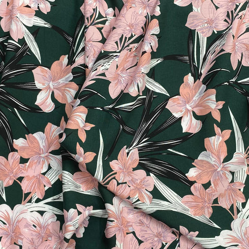 3 Metres, Printed Summer Dressmaking Viscose Fabric - 55" Wide (Dark Green)
