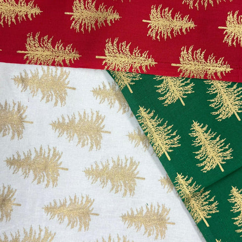 3 Piece Bundle Digitally Printed Gold Foil Christmas 100% Cotton- 45" Wide (Christmas Tree Bundle)