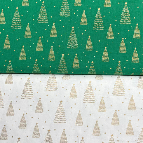 2 Piece Bundle Digitally Printed Gold Foil Christmas 100% Cotton- 45" Wide (Tree Bundle)