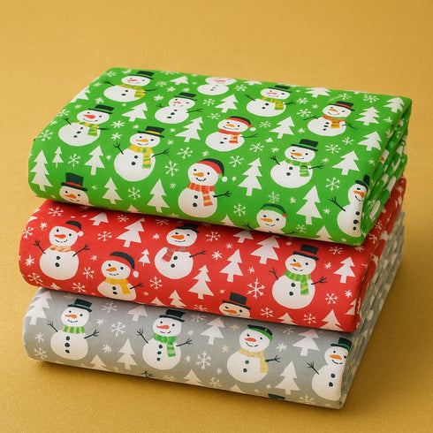 3 Pieces Bundle Super Soft Christmas Print Poplin Cotton - 45" Wide (Snowman Bundle)