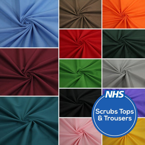 Premium Plain Polycotton Fabric, 60° Washable, 45"- 20 Colours Available