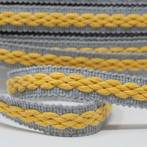 Per Metre Cotton/ Acrylic Mix - 22mm - Grey & Yellow