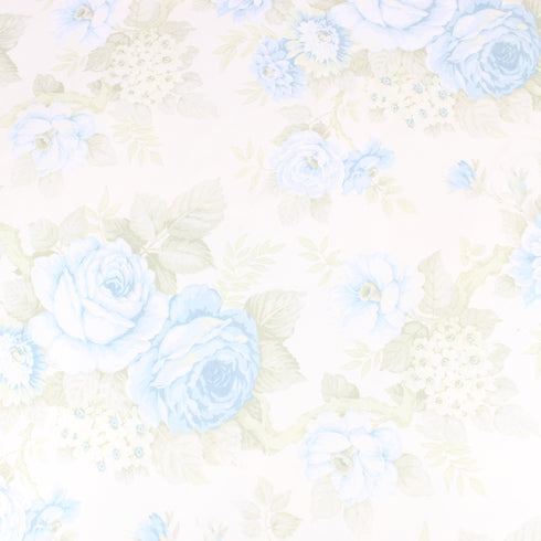 3 Metres Cotton Blend Floral Furnishing Fabric 55" Wide - Ivory & Blue