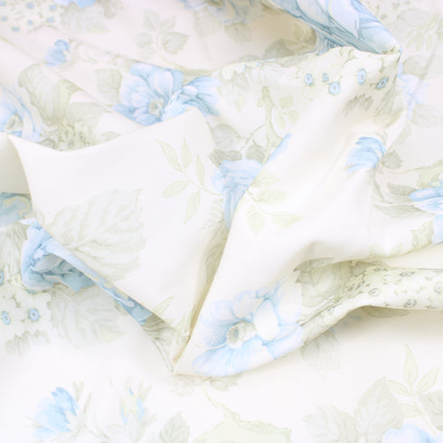 3 Metres Cotton Blend Floral Furnishing Fabric 55" Wide - Ivory & Blue