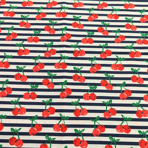Sold Per Metre Digital Print 100% Cotton- Cherry Stripe