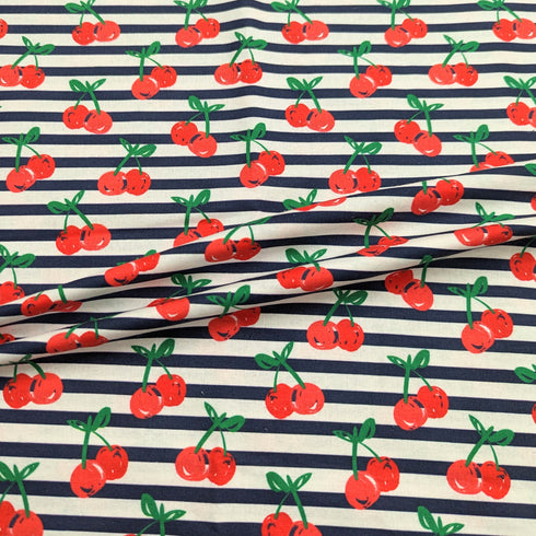 Sold Per Metre Digital Print 100% Cotton- Cherry Stripe