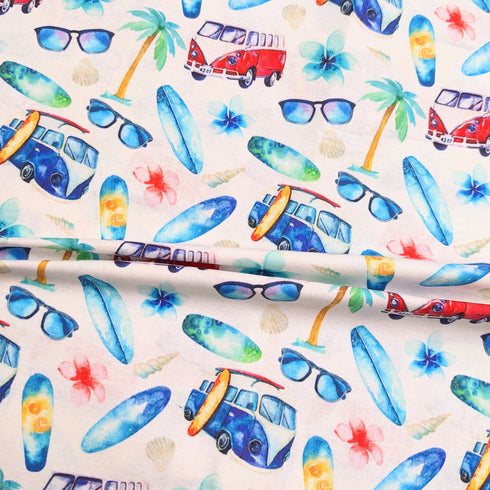Sold Per Metre Digital Print 100% Cotton- Camper Vans