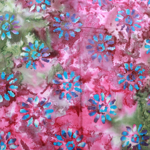 Quality 100% Cotton, Premium Batik, Flower-Works 45" Wide Pink & Green